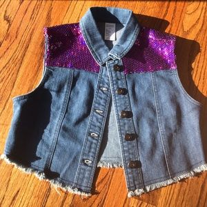 Jean vest with purple sequins